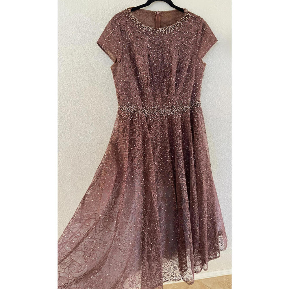 New Mac Duggal 20371 Embellished Cap Sleeve A Line Dress In Chocolate Sz8 $698 - Picture 6 of 10